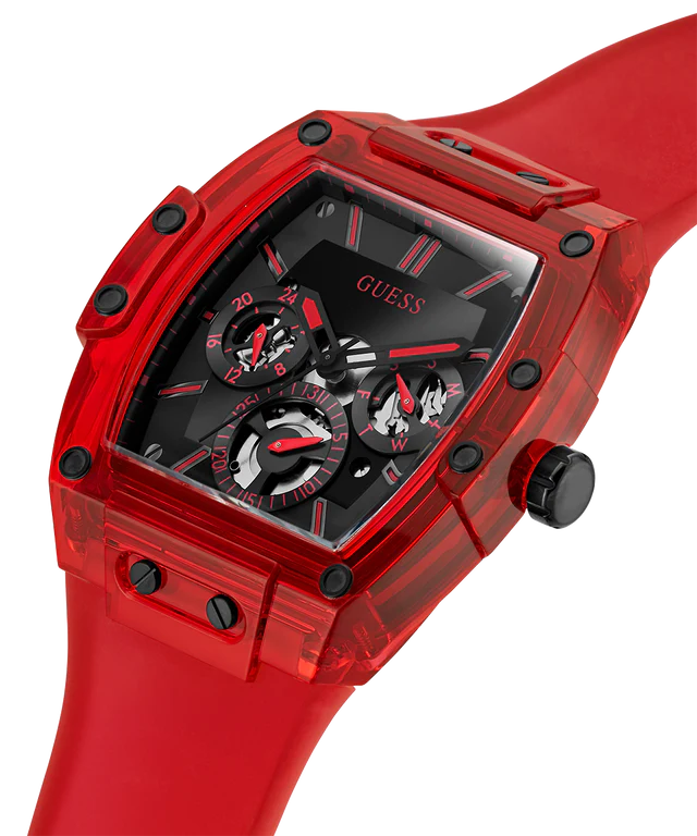 Guess Phoenix Red Multi-function Clear Strap Men's Watch GW0203G5