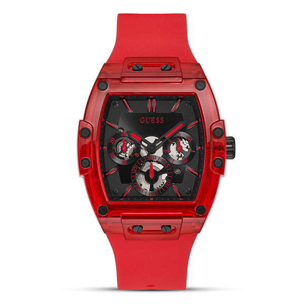 Guess Phoenix Red Multi-function Clear Strap Men's Watch GW0203G5