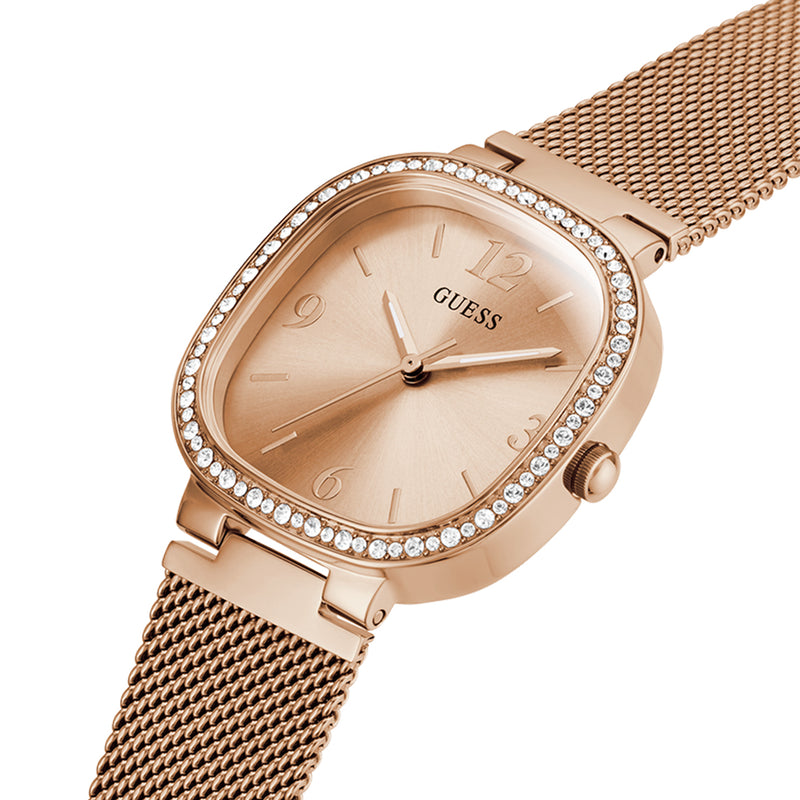 Guess Burgundy Rose Gold Dial Mesh Strap Ladies Watch | GW0354L3