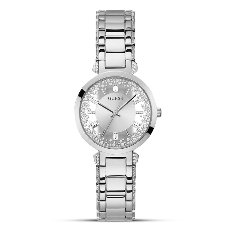 Guess Crystal Clear Silver Dial Ladies Watch | GW0470L1