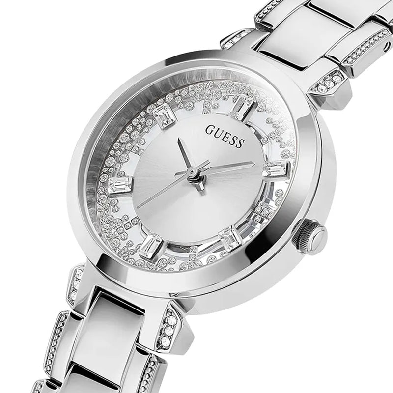 Guess Crystal Clear Silver Dial Ladies Watch | GW0470L1