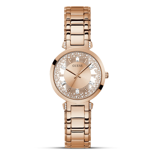 Guess Crystal Clear Rose Gold Dial Ladies Watch | GW0470L3