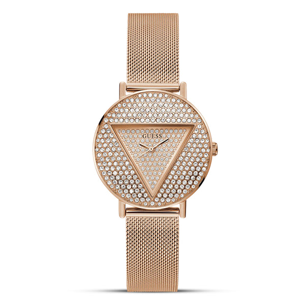 Guess Iconic Triangle Rose Gold Dial Ladies Watch | GW0477L3