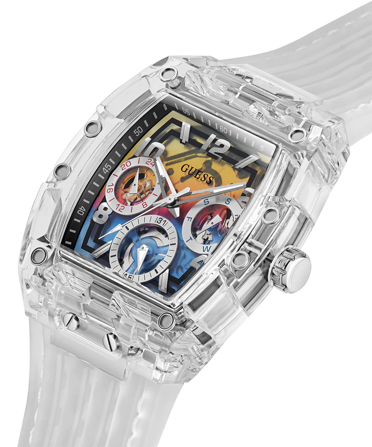 Guess Multi-Color Dial Clear Silicon Strap Men's Watch GW0499G3