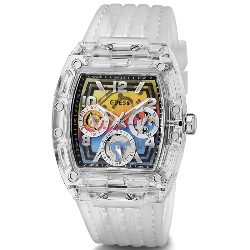 Guess Multi-Color Dial Clear Silicon Strap Men's Watch GW0499G3
