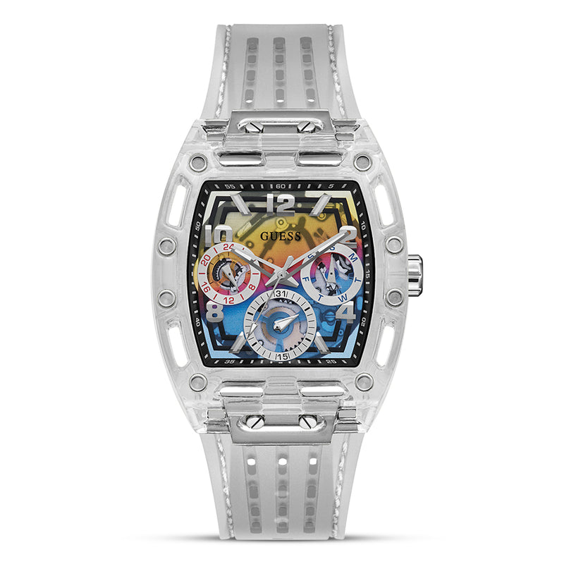 Guess Multi-Color Dial Clear Silicon Strap Men's Watch GW0499G3