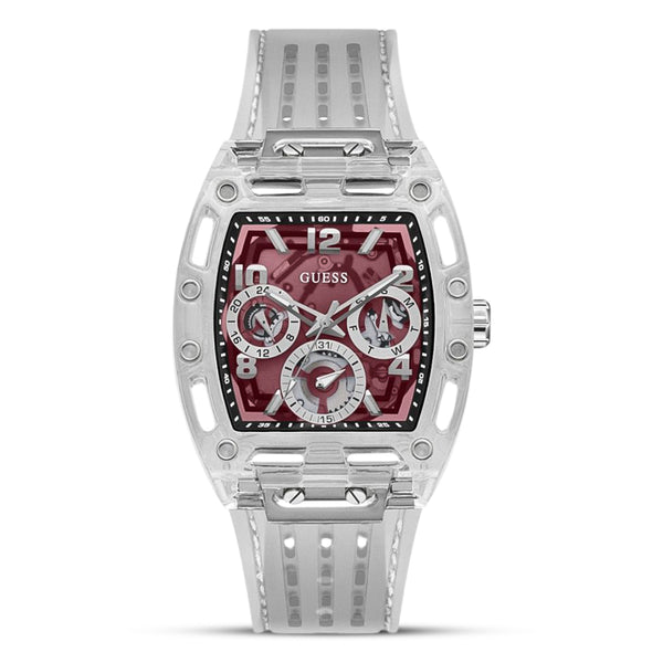 GUESS Phoenix White-Burgundy Silicone Quartz Men's Watch| GW0499G9