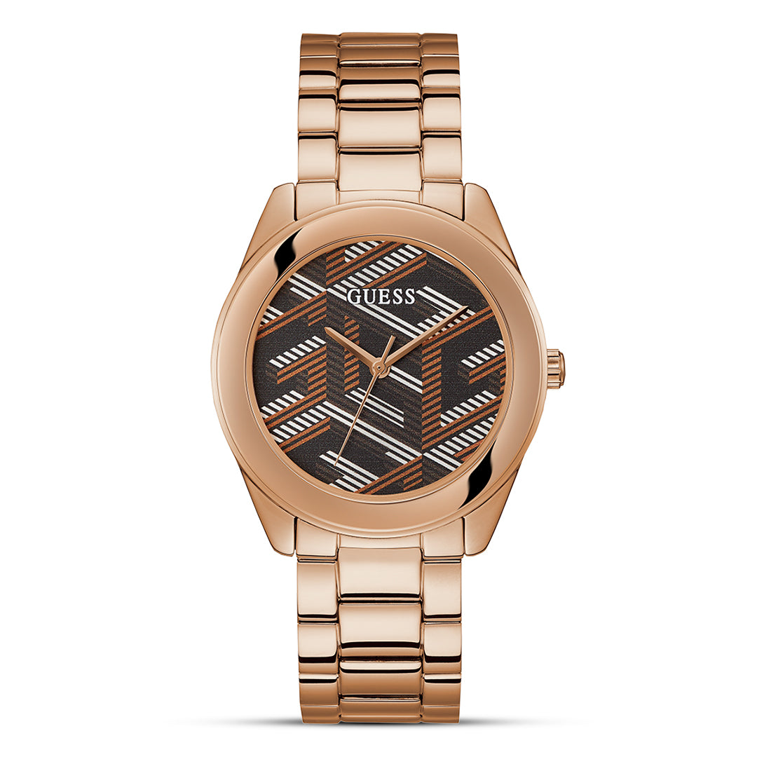 Guess Cubed Chocolate Brown Dial Ladies Watch | GW0607L3 display picture 3