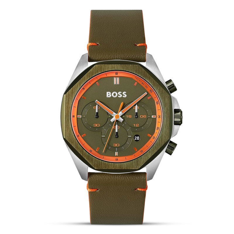 Hugo Boss Cloud Green Dial Leather Strap Watch| HB1514018