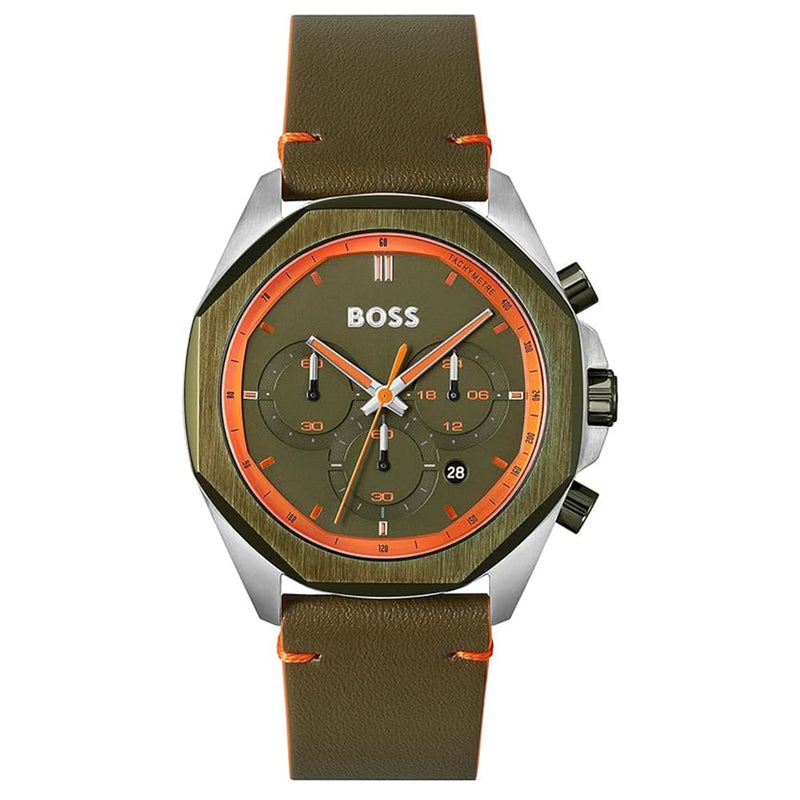 Hugo Boss Cloud Green Dial Leather Strap Watch| HB1514018