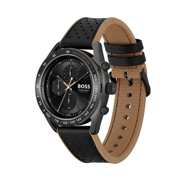 Hugo Boss Center Court Black Dial Leather Strap Men's Watch HB1514022