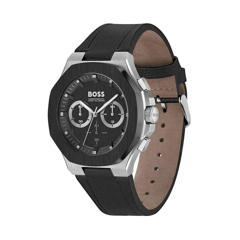 Hugo Boss Taper Black Dial Leather Men's Watch| HB1514085