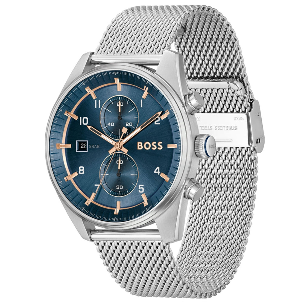 HUGO BOSS Skytraveller Silver Tone Blue Dial Men's Watch | HB1514149