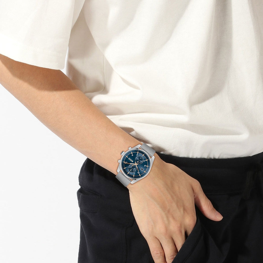 HUGO BOSS Skytraveller Silver Tone Blue Dial Men's Watch | HB1514149