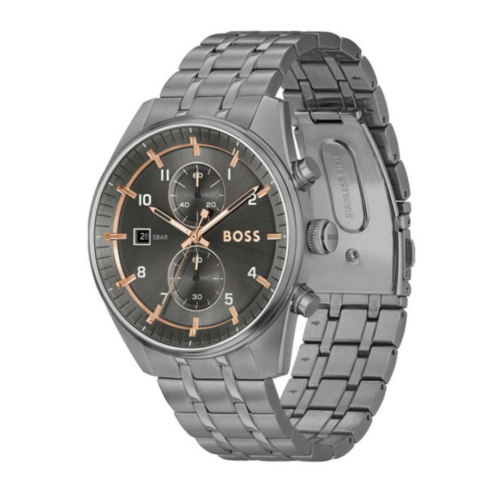 BOSS SKYTRAVELLER METALLIC GREY DIAL MEN'S WATCH HB1514153