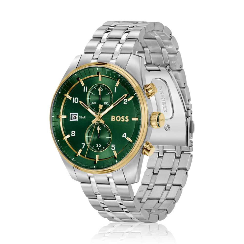 HUGO BOSS SKYTRAVELLER GREEN DIAL MENS WATCH | HB1514195
