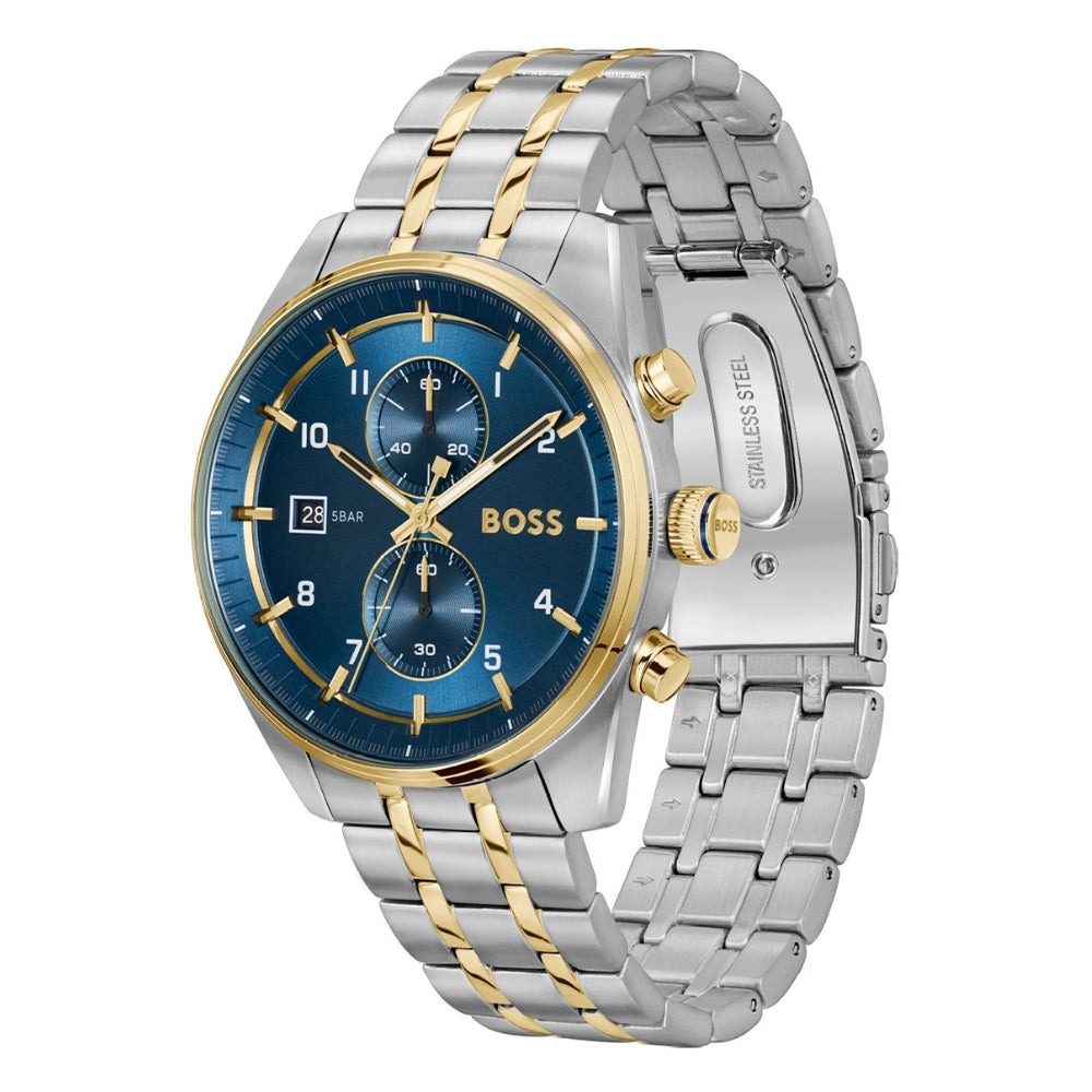 HUGO BOSS Skytraveller Two Tone Blue Dial Men's Watch | HB1514247