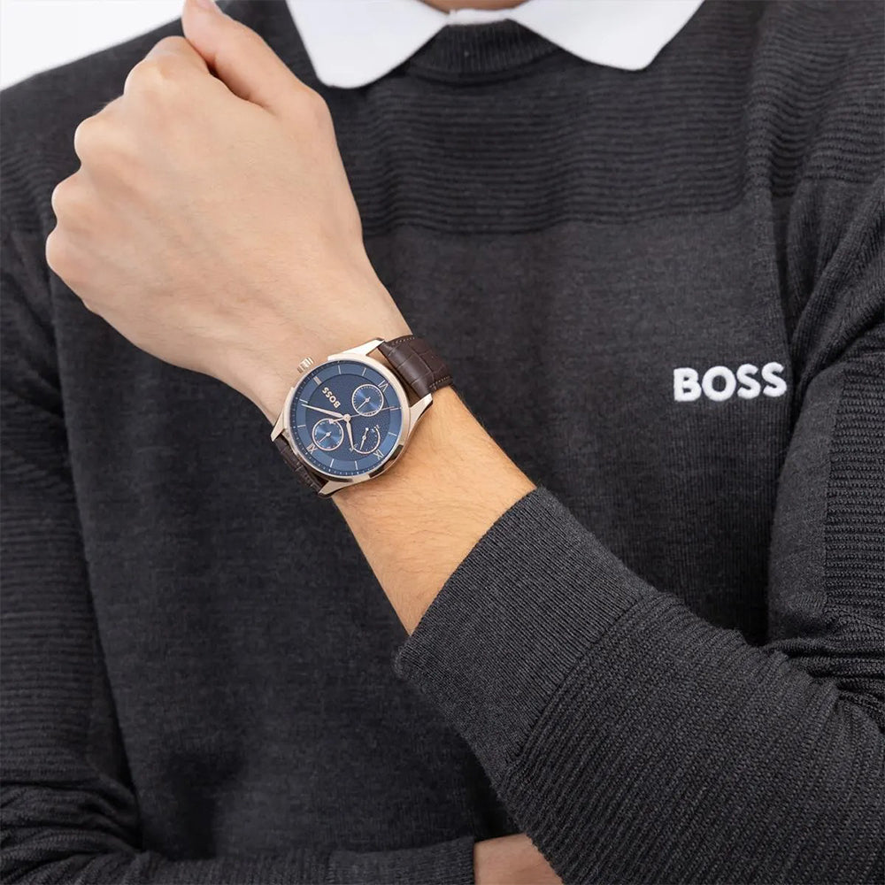 Hugo Boss Principle Blue Dial Leather Strap Watch | HB1514273