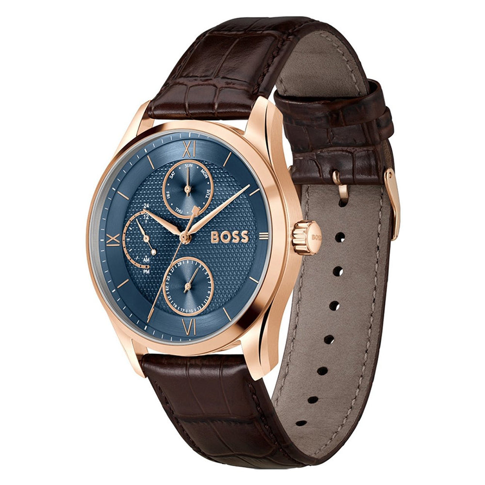Hugo Boss Principle Blue Dial Leather Strap Watch | HB1514273