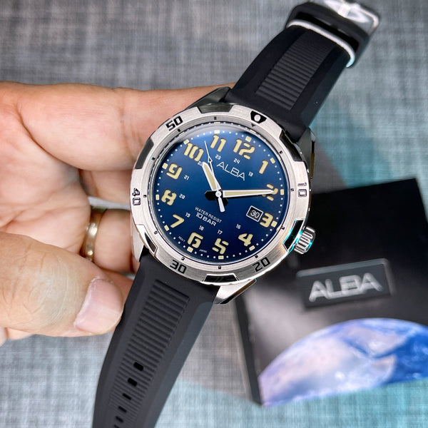 Alba Analog Dark Blue Dial Silicon Band Men's Watch | AS9R85X