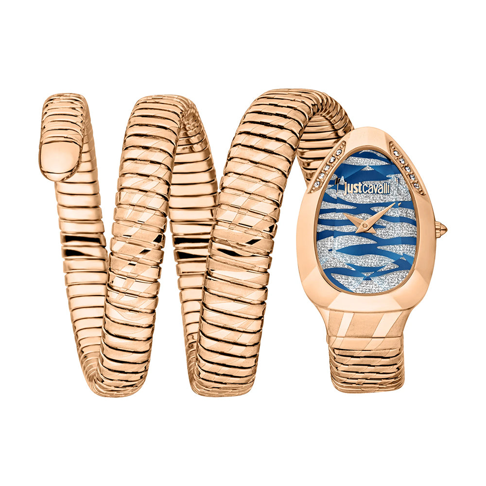 Just Cavalli Signature Snake Serpente Taglio Blue Dial Ladies Watch JC1L226M0045