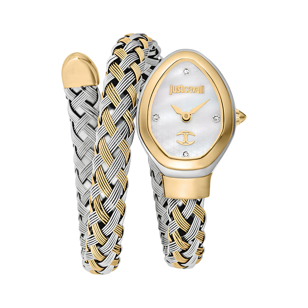 Just Cavalli Signature Snake Quartz White Dial Ladies Watch JC1L264M0055