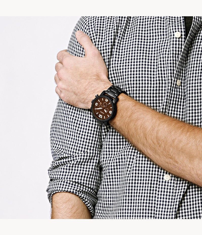 Jr1356 Fossil Nate Chronograph Black Stainless Steel Mens Watch JR1356