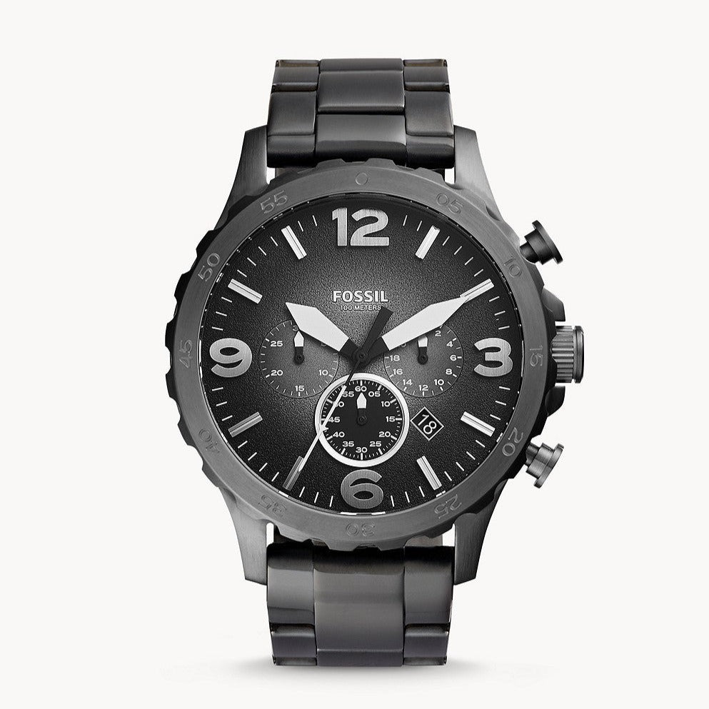 Jr1437 Fossil Nate Chronograph Smoke Stainless Steel Mens Watch JR1437
