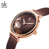 SHENGKE Luxury Steel Mesh Strap Cofee Dial Ladies Watch | K0139L