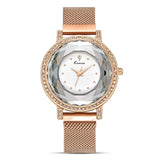 KIMIO Diamond Quartz Rose Gold Mesh Band Ladies Watch | K6371M