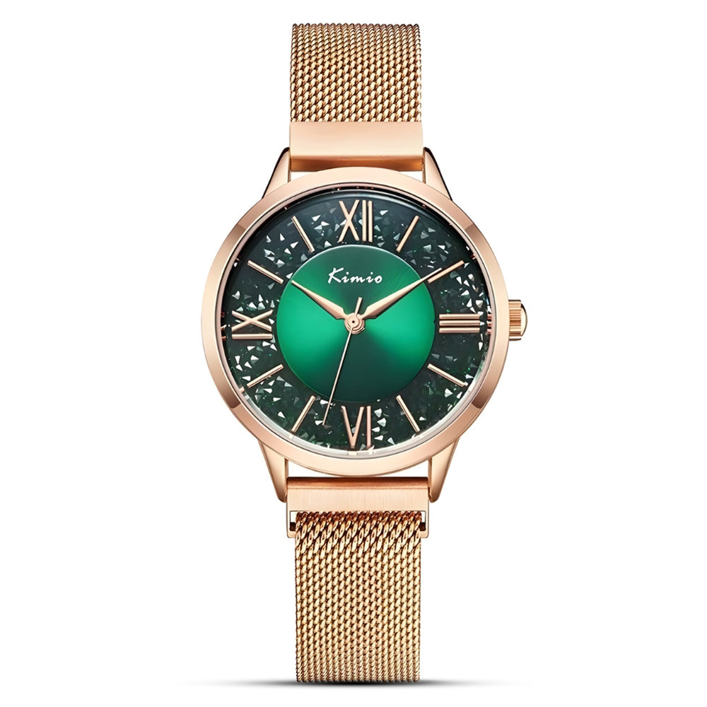 KIMIO Diamond Texture Dial Mesh Strap Ladies Watch | K6375M