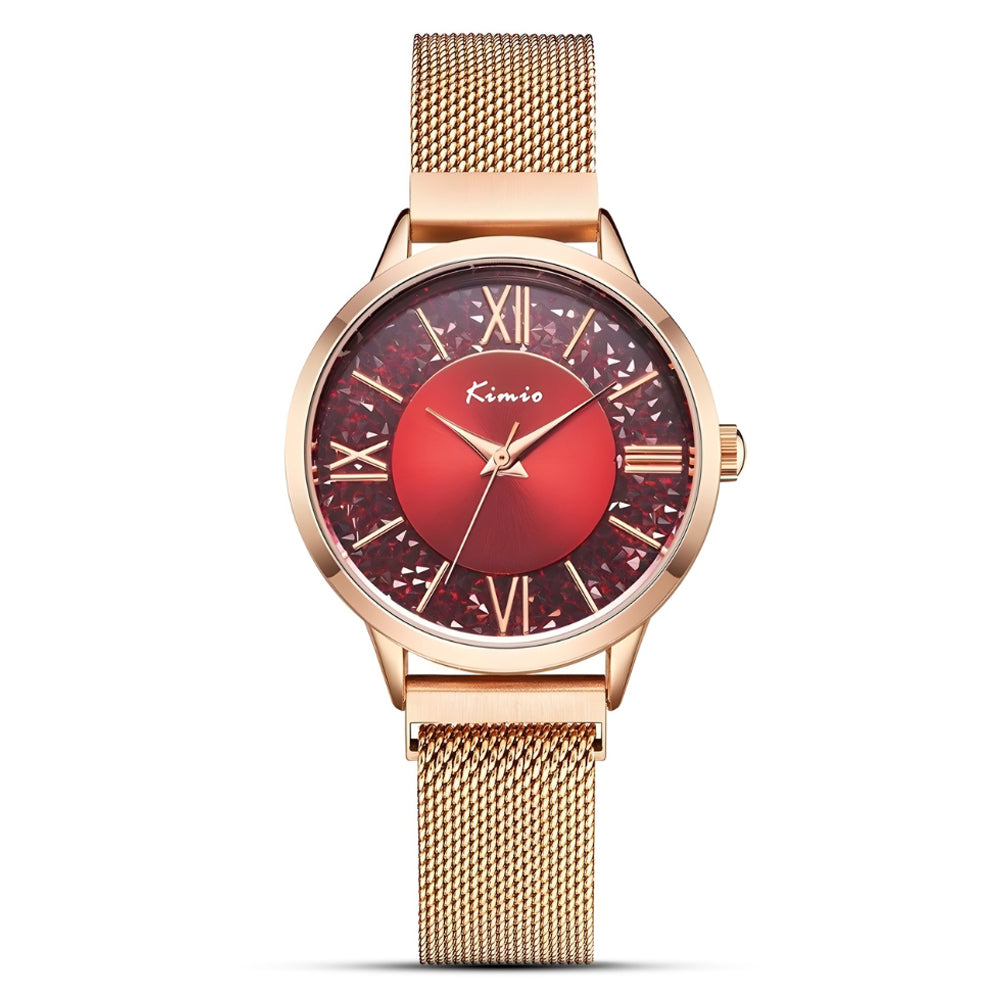 KIMIO Diamond Texture Dial Mesh Strap Ladies Watch | K6375M