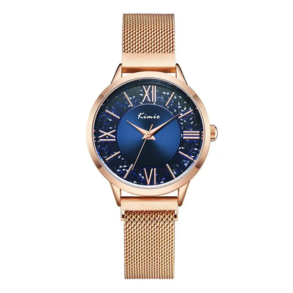 KIMIO Diamond Texture Dial Mesh Strap Ladies Watch | K6375M