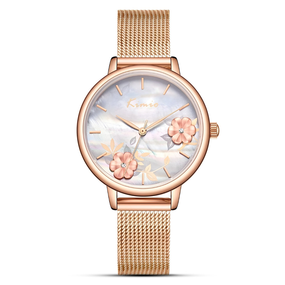 KIMIO Floral Dial Mesh Strap Ladies Watch | K6381M