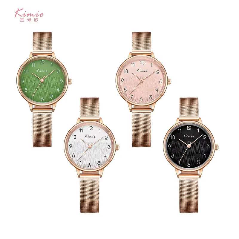 KIMIO Aqua Textured Rose Gold Mesh Band Ladies Watch | K6452M