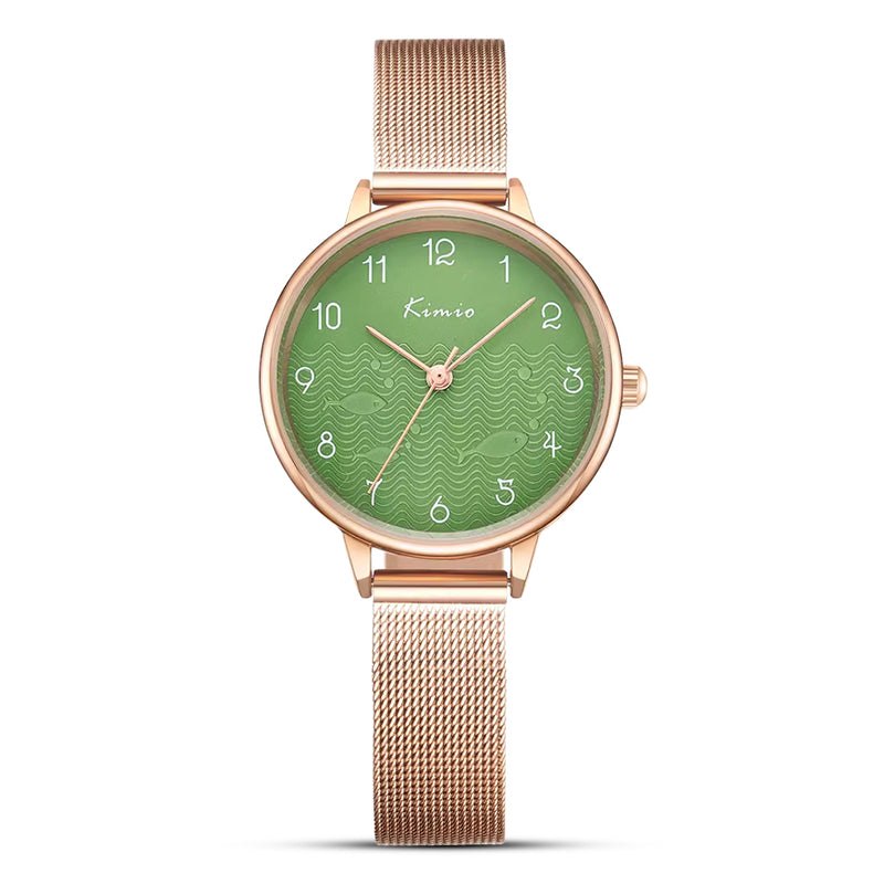 KIMIO Aqua Textured Rose Gold Mesh Band Ladies Watch | K6452M