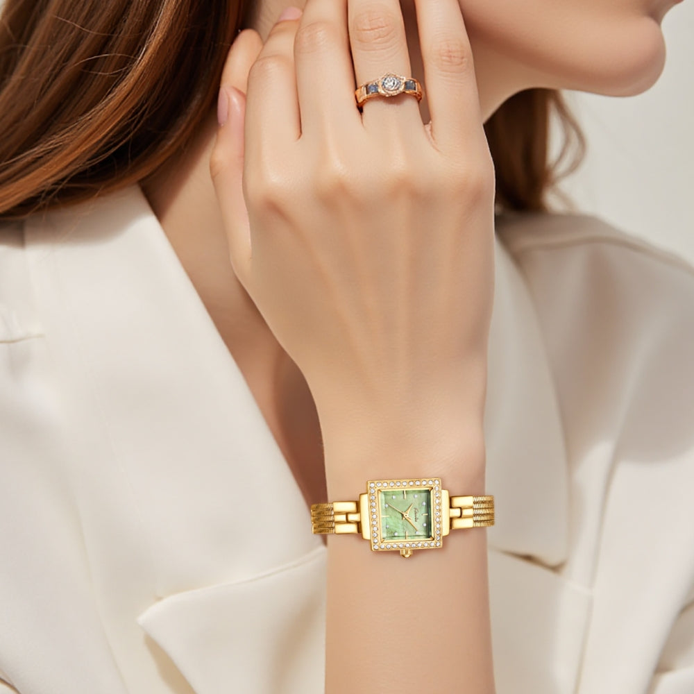 Kimio Gold Tone Square Green Dial Ladies Watch K6643S-XD1GGQ