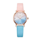 SHENGKE Charming Gradient Two-tone Dial Soft Leather Strap Ladies Watch | K8029L