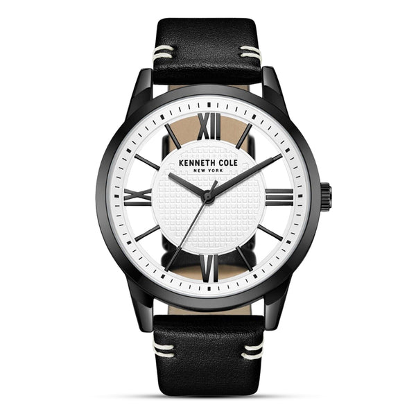 Kenneth Cole White Dial Black Leather Band Men's Watch | KCWGA2270903