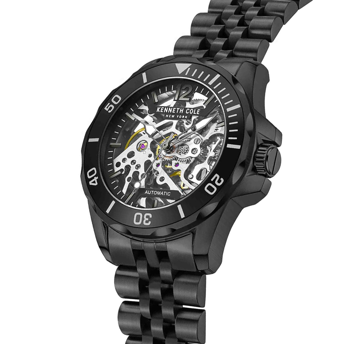 KENNETH COLE AUTOMATIC SKELETON DIAL BLACK STRAP MEN S WATCH KCWGL22