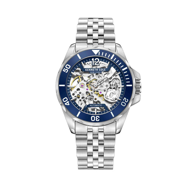 KENNETH COLE SKELETON DIAL AUTOMATIC BLUE BEZEL MEN'S WATCH | KCWGL2233003