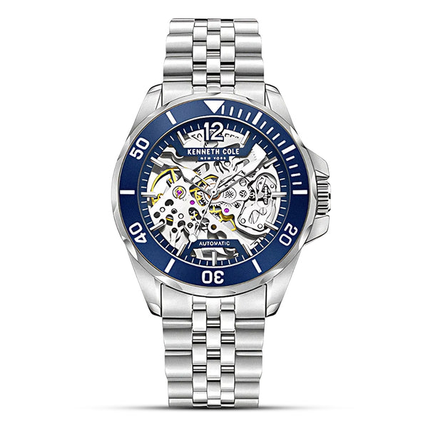 KENNETH COLE SKELETON DIAL AUTOMATIC BLUE BEZEL MEN'S WATCH | KCWGL2233003