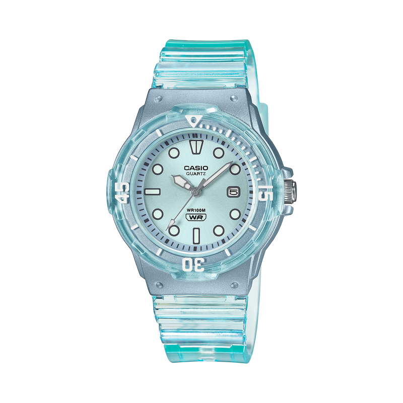 CASIO ANALOGUE TRANPERANT BLUE RESIN STRAP LADIES WATCH | LRW-200HS-2EVDF