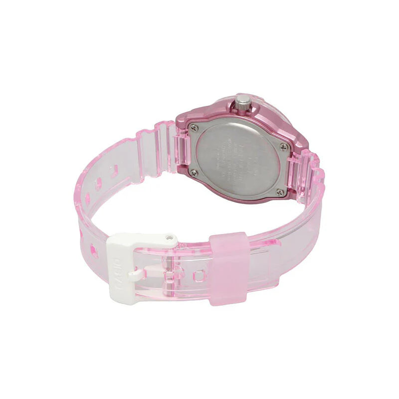 CASIO ANALOGUE TRANPERANT PINK RESIN STRAP LADIES WATCH | LRW-200HS-4EVDF