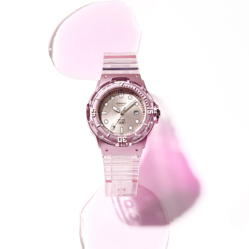 CASIO ANALOGUE TRANPERANT PINK RESIN STRAP LADIES WATCH | LRW-200HS-4EVDF