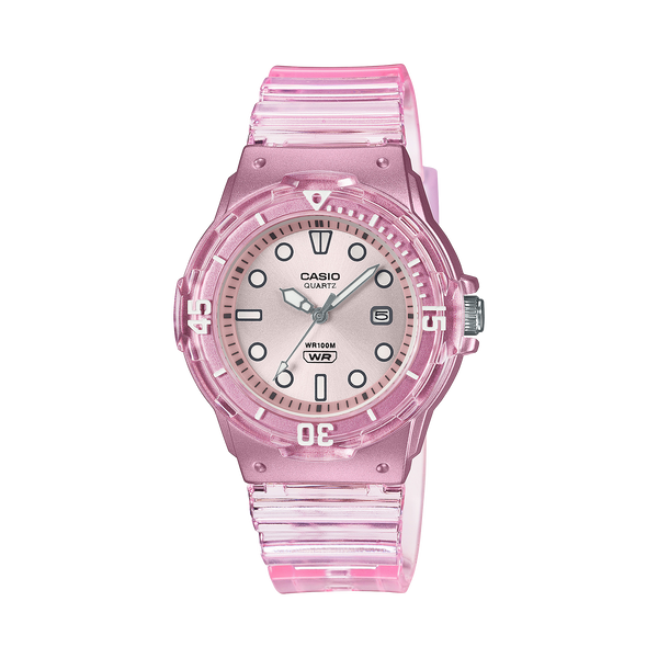 CASIO ANALOGUE TRANPERANT PINK RESIN STRAP LADIES WATCH | LRW-200HS-4EVDF