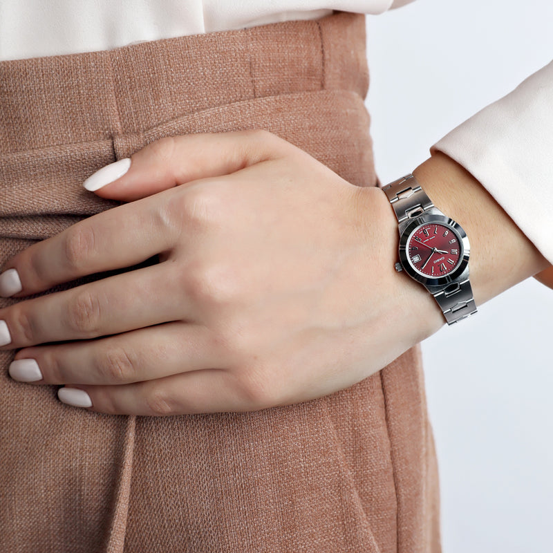 Casio Enticer Date Maroon Red Dial Ladies Watch | LTP-1241D-4A2DF