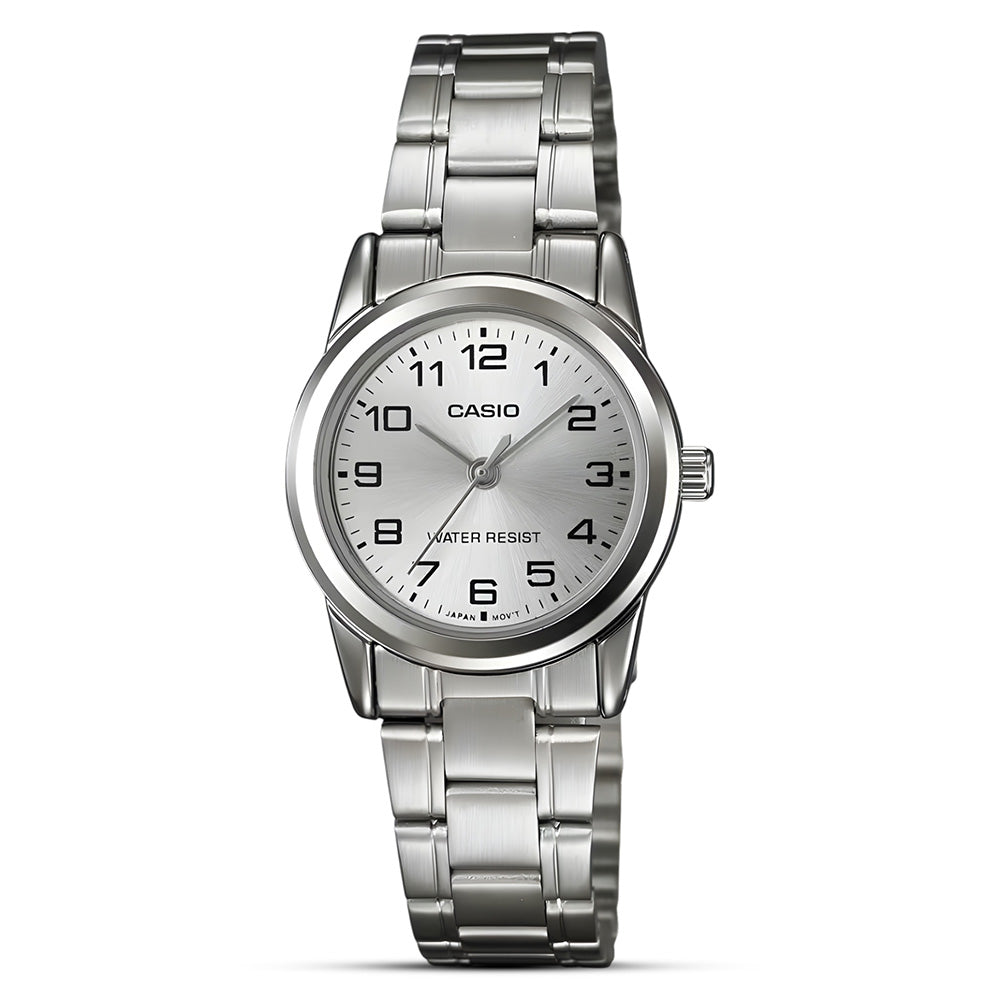 CASIO STANDARD EASY READER SILVER DIAL LADIES WATCH LTP-V001D-7BUDF