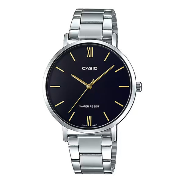 Casio Enticer Slim Black Dial Stainless Steel Strap Ladies Watch | LTP-VT01D-1BUDF