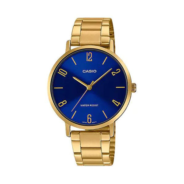 Casio Minimalistic Gold Tone Blue Dial Watch For Women LTP-VT01G-2BUDF